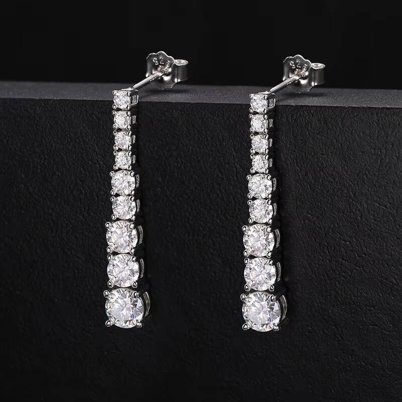 2023 New Arrival Western Style 925 Sterling Silver VVS Moissanite Diamond Tennis Chain Long Dangle Earrings for Women Girls