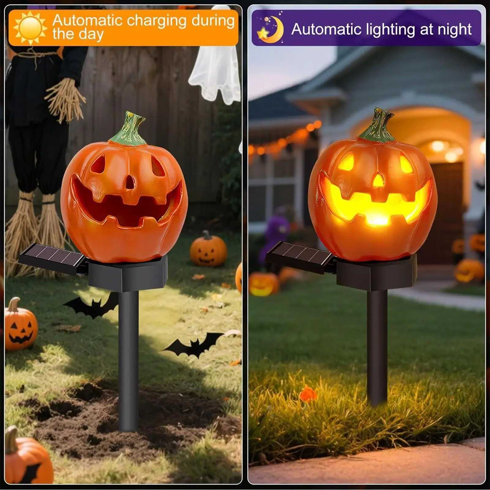 Solar Stake Lights Outdoor Pumpkin Design Garden Lights Halloween GroundStick Pumpkin Lanterns For Outdoor Lawn Parking C250922