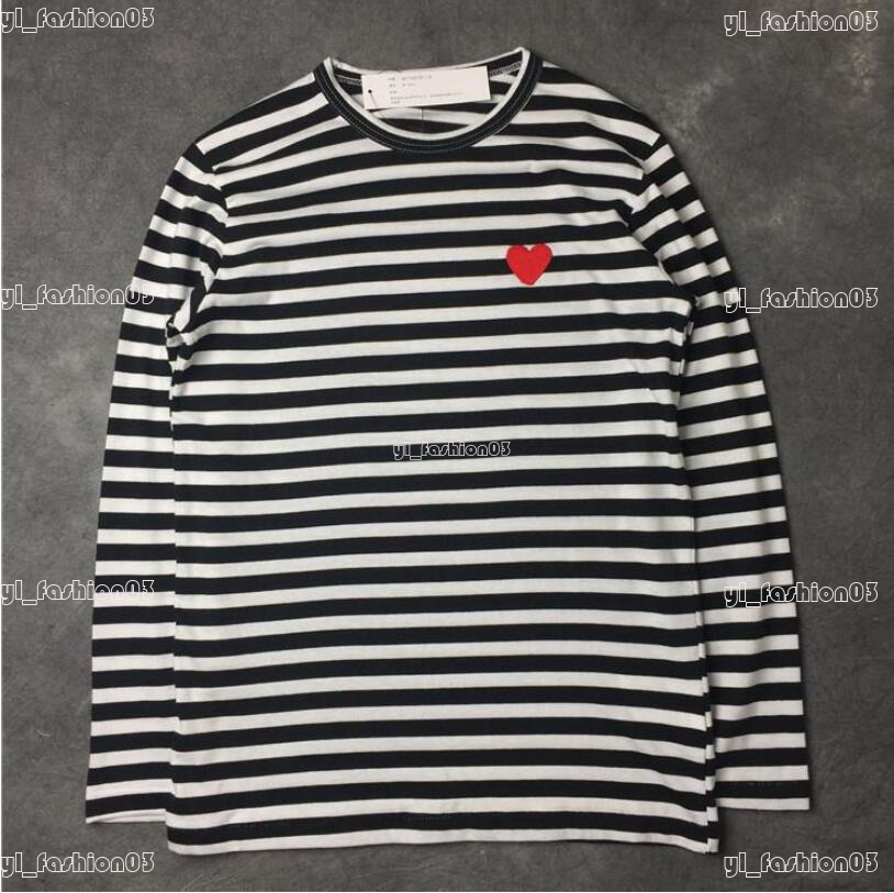 Comme De Gracons Tshirt Japanese Designer Fashion High Quality Luxury 2025 New Trend Casual Stripe Outfits Long Sleeve Round Neck Embroidery Red Heart Shirts 6e
