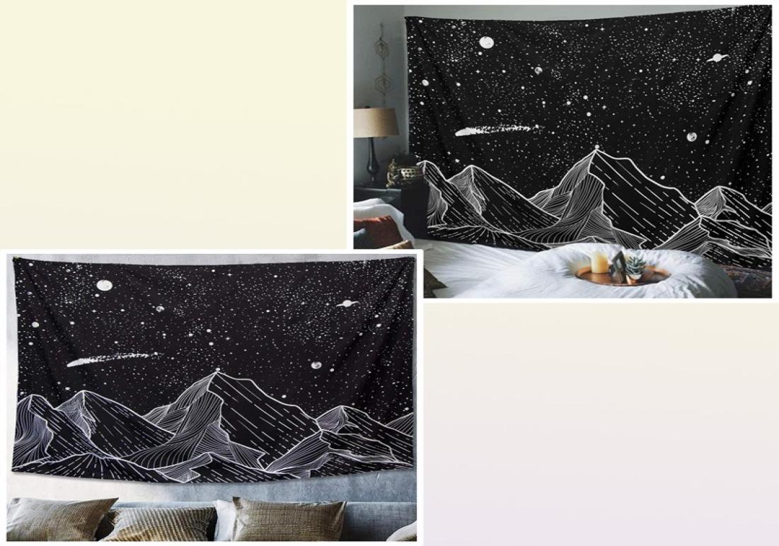Tapestries Sun Moon Black Tapestry Wall Hanging Ancient Mountain Witchcraft Hippie Carpets7154553