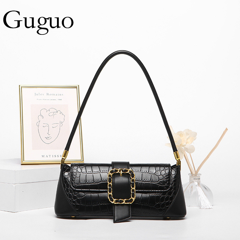 Luxury Bag Guguo Designer Bag Foreign Trade High-end Bag For Women With Metal Buckle, Baguette Bag, Shoulder Bag, Underarm Bag Commuter Bag For Women