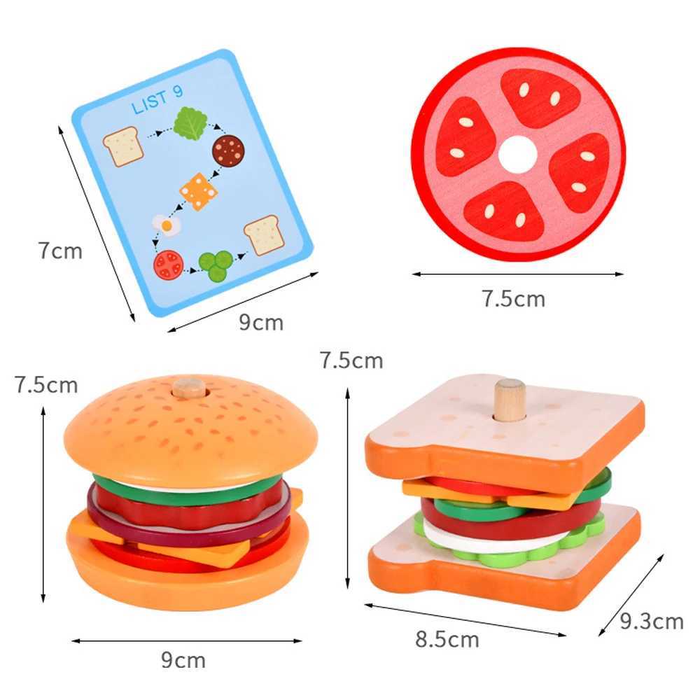 Wooden Burger Sand Stacking Toys For Toddler Kids Preschool Learning Educational Toys Pretend Play Food Kitchen Toys Gift C250922