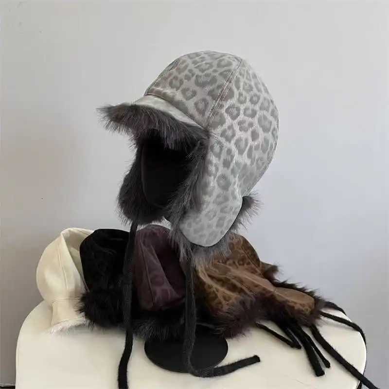 Winter Wen Men Leopard Print Ski Down Hat Imitation Mink Fur Bber Hats Outdoor Windproof Warm Cycling Ear Protection Cs Y250920