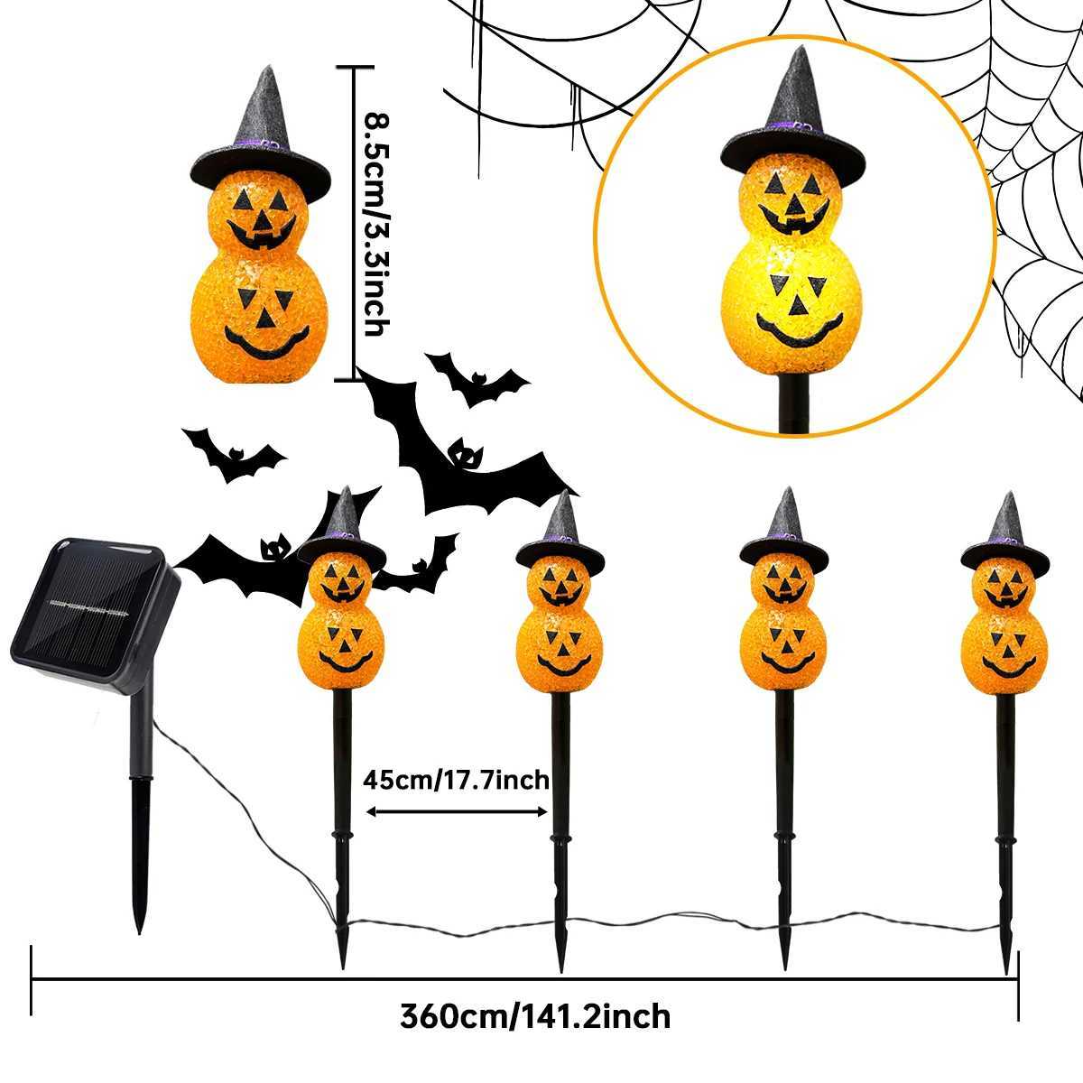 4pcs Halloween Pumpkin Pathway String Lights Outdoor Halloween Decorations Lights For Outdoor Home Garden Yard Lawn Decoration C250922
