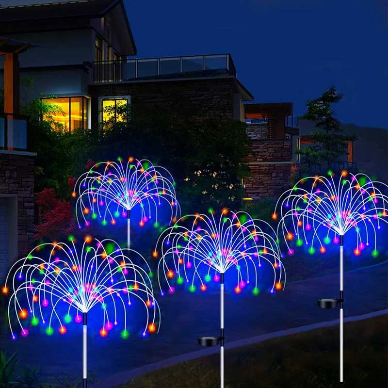 Outdoor LED Solar Firework Lights Waterproof Garden Decor Lawn Lamp Dandelion Pathway Patio Fairy Solar Lights C250922