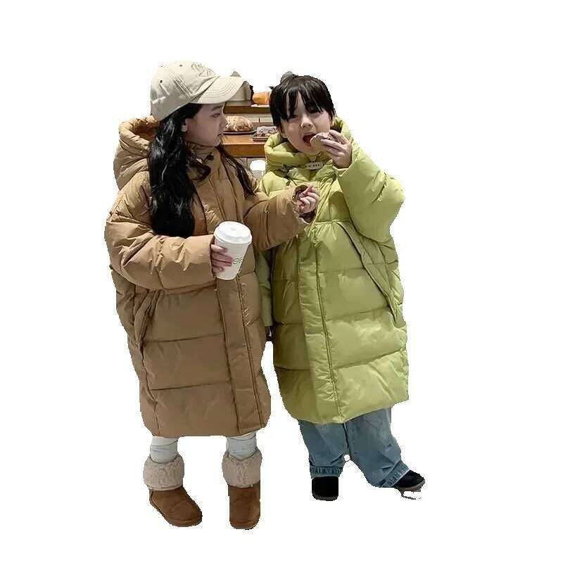 Kids Korean New Autumn Winter Fashion Style Mid Down Jacket Children Heavy Knee Length Hooded Coat Kid Outerwear