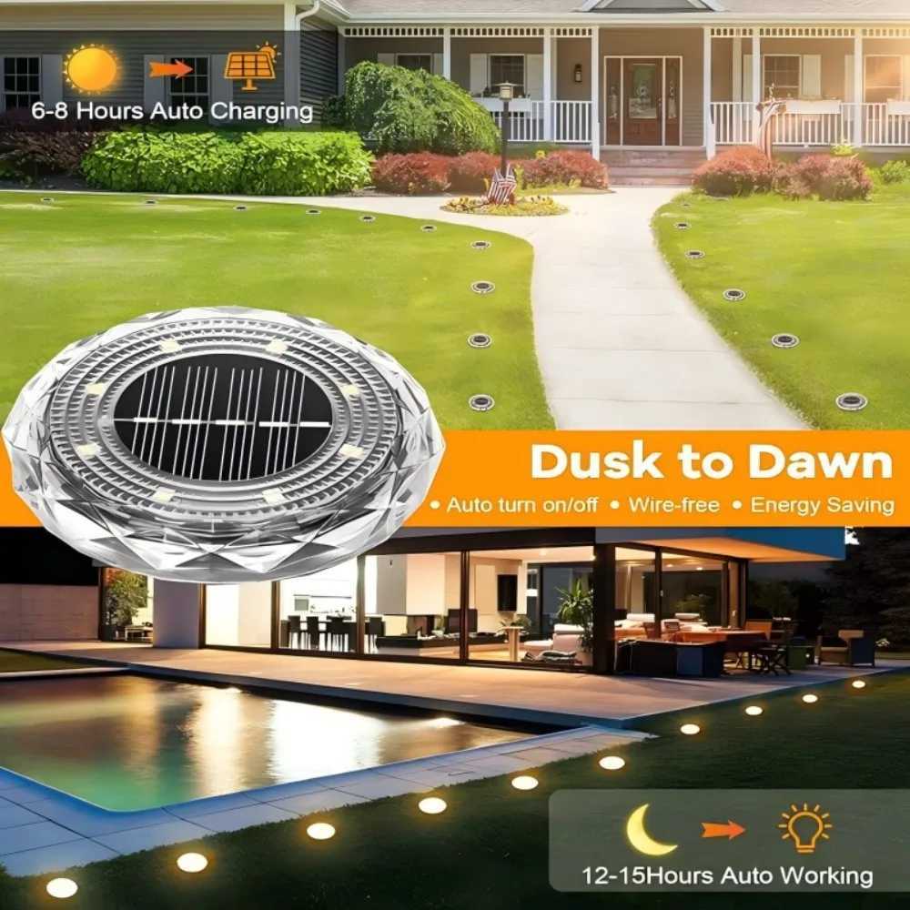 4/8/12PCS Solar Lights Outdoor Waterproof 8 LED Solar Ground Light Warm White Solar Buried Light for Patio Garden Lawn Driveway C250922