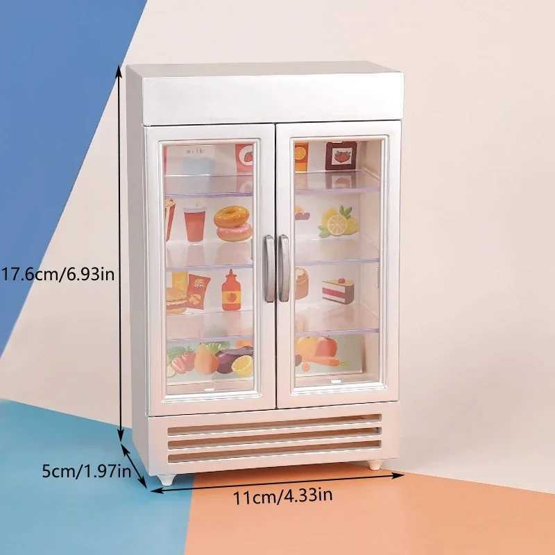 Supermarket Freezer Model Dollhouse Miniature Double Door Refrigerator Kids Pretend Play Toys Doll House Accessories C250922