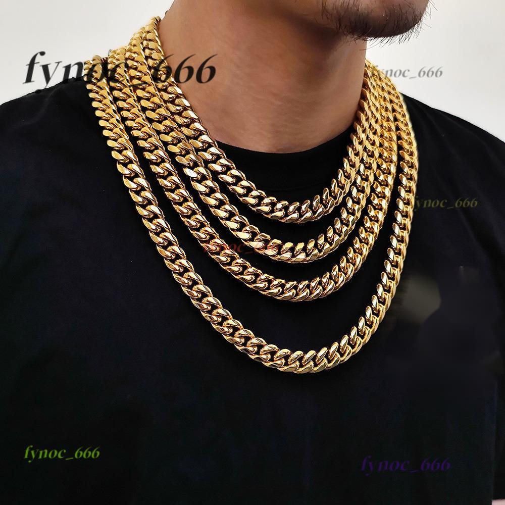 Fashion Jewelry Hip Hop Stainless Steel Jewelry Cuban Curb Link Miami Chain 14k 18k Gold Plated Bracelet Necklace for Men