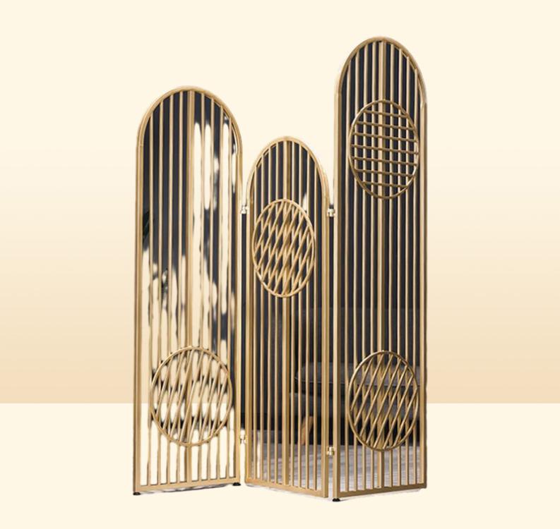 Dining room iron screens living rooms light transmission hollow metal folding movable modern simple Chinese partition ins5934698