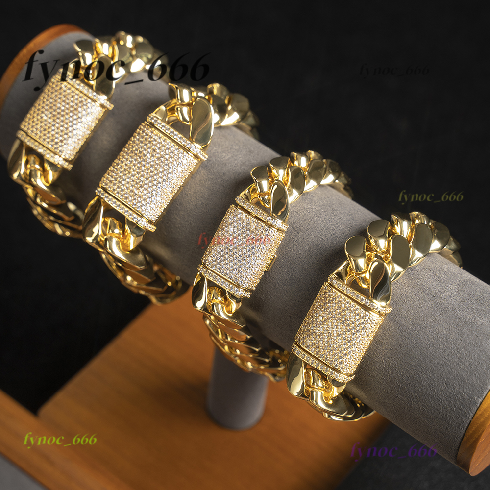 925 Sterling Silver Mens Double Sided Luxury Gold Cuban Link Chain VVS Moissanite Gold Plated Wedding and Party Style