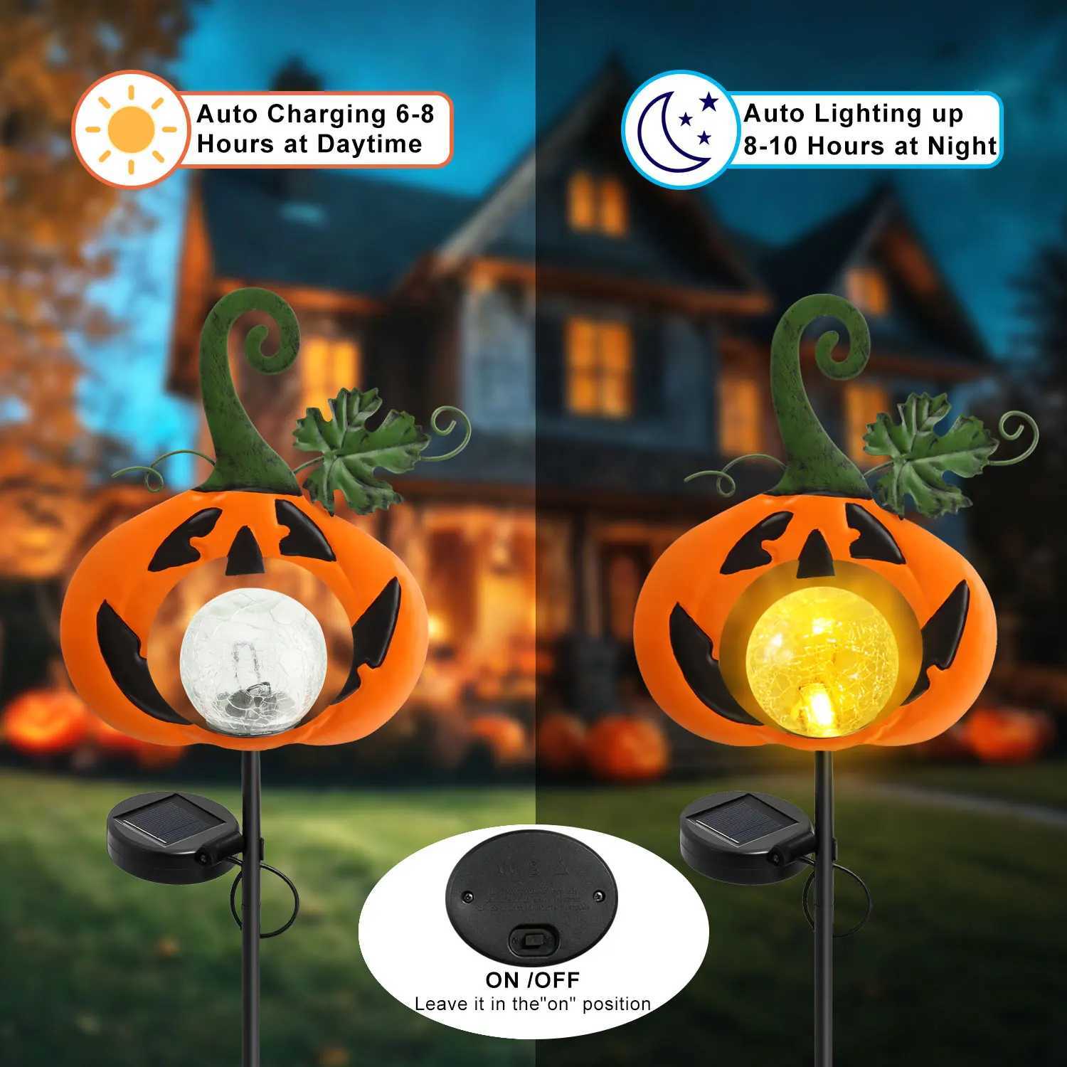 12PCS Solar Halloween Pumpkin Lawn Lights Outdoor Garden Decorative Warm White Solar Lights for Patio Pathway Halloween Decor C250922