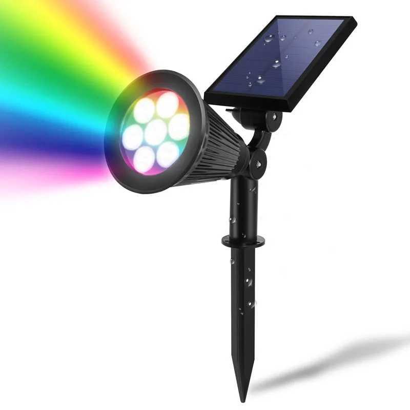 Solar Powered Garden Spot Light RGB Changing Street Garland Lawn Ground Lamp Waterproof Landscape Outdoor Home Decor Lighting C250922