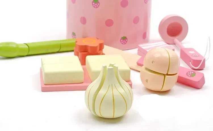Simulation Vegetable Hot Pot Wooden kitchen cook Prentend Play Food Tofu Knife Pan Set Play house toy Birthday Funny Gift C250922