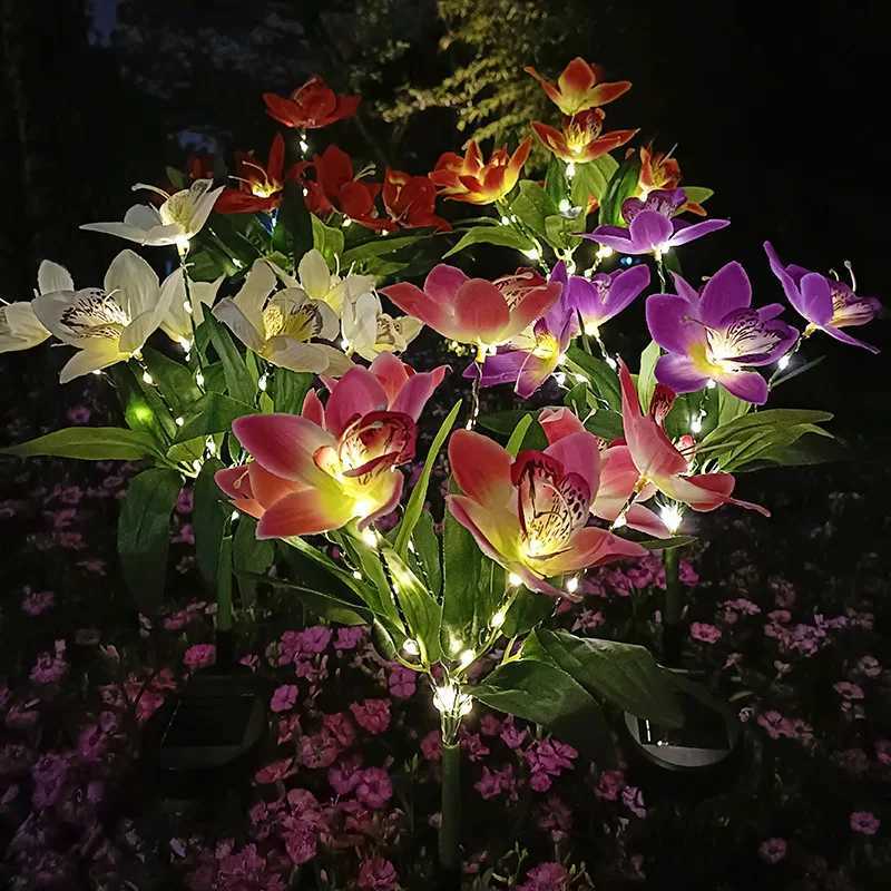 LED solar powered garden 7 head orchid lights patio lawn outdoor waterproof ground lights artificial flower decoration lights C250922