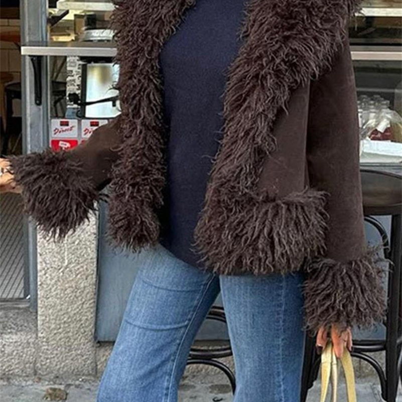 Vintage Solid Faux Fur Jackets Women Casual Plush Lapel Open Coats Female Autumn Winter Trendy Elegant Warm High Street Outwear 250920 - view 5