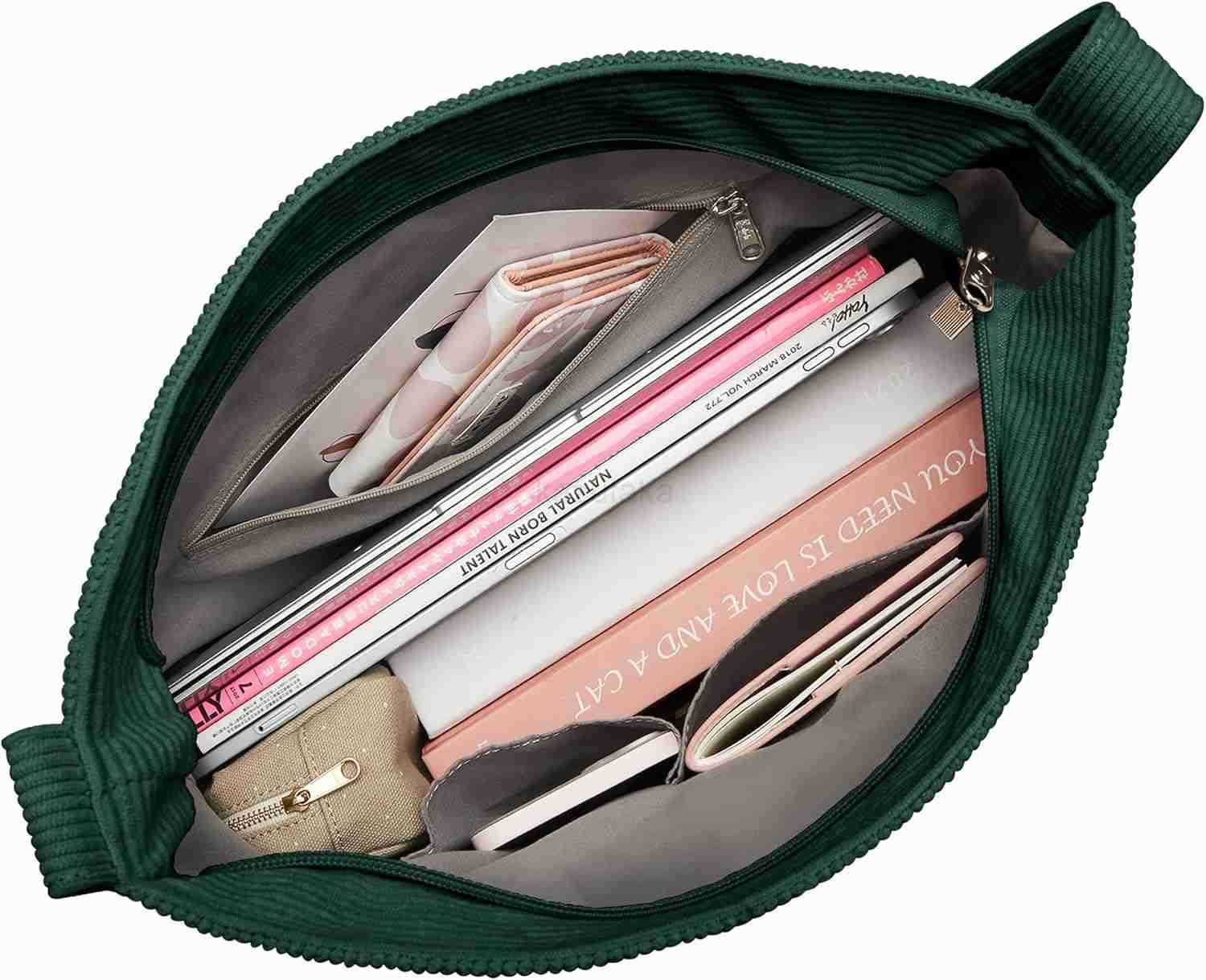 Corduroy Tote Bag for Women Casual Zipper Tote Handbag Large Crossbody Hobo Shoulder Bag Work Fashion Women Purse Z250922