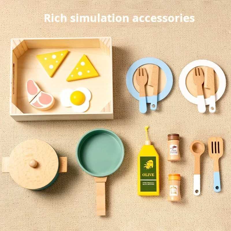 Funny Childrens Wooden Kitchenware Suit Creative Tableware Play House Cooking Pot Cooking Simulation Kitchen Toys Gift C250922