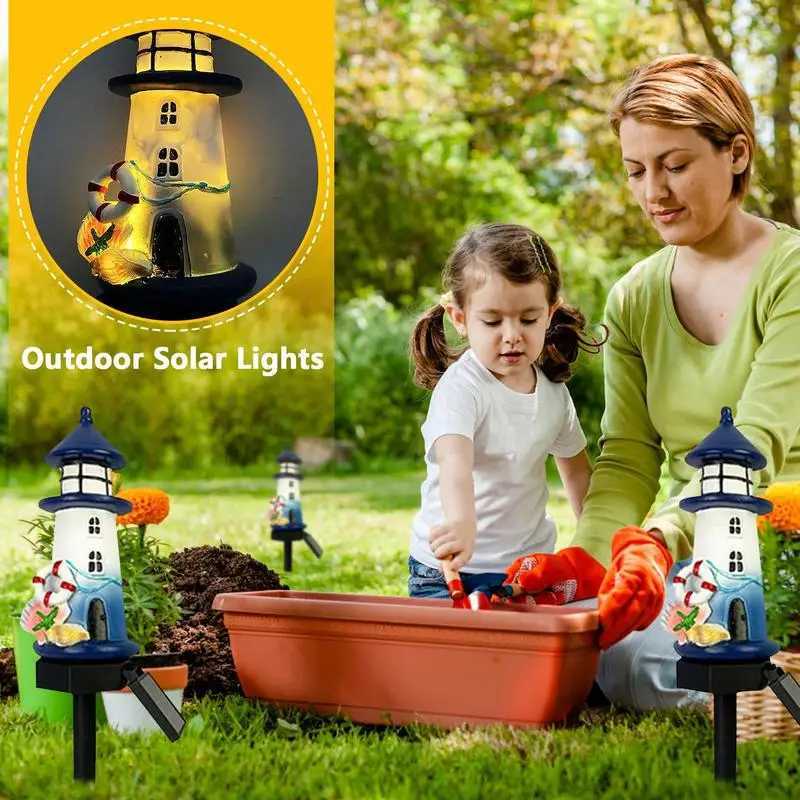 New LED Solar Lawn Light Resin Landscape Courtyard Atmosphere Decoration Luminous Outdoor Lighthouse Ground Insertion Light C250922