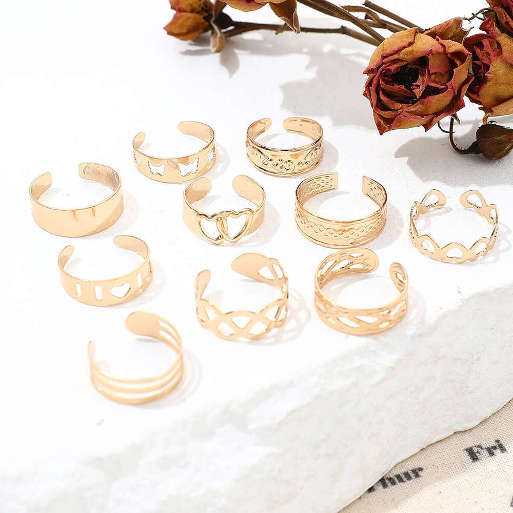 Versatile Metal Heart Beach Style Adjustable Toe Ring Set of 10 Iron