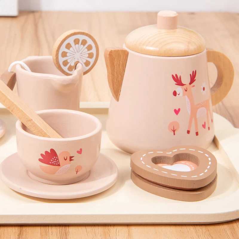 Childrens Wooden Simulation Afternoon Tea Dessert Teapot Tableware Kitchen Tea Set Baby Puzzle Play Toy C250922