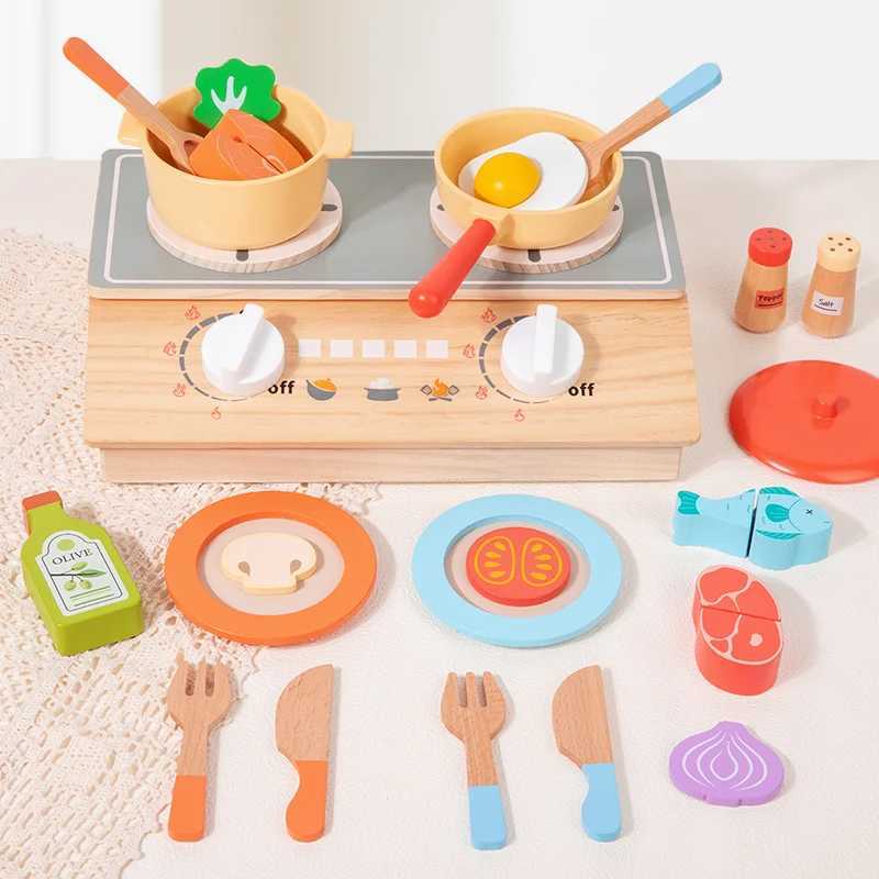 Wooden Childrens Simulated Kitchen Stove Set Realistic Toy Food Interactive Cooking Game For Little Chefs Safe And Durable C250922