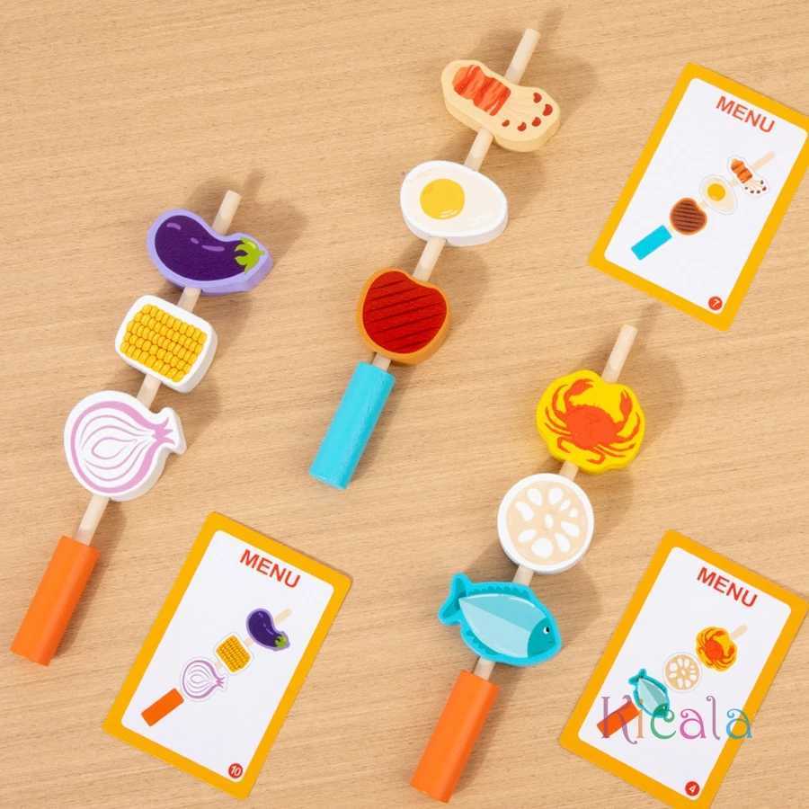 Montessori Wooden Pretend Play Kitchen Toys BBQ Set Dessert Puzzle Toys Simulation Barbecue Role Game Gift For Toddlers Age 3 C250922