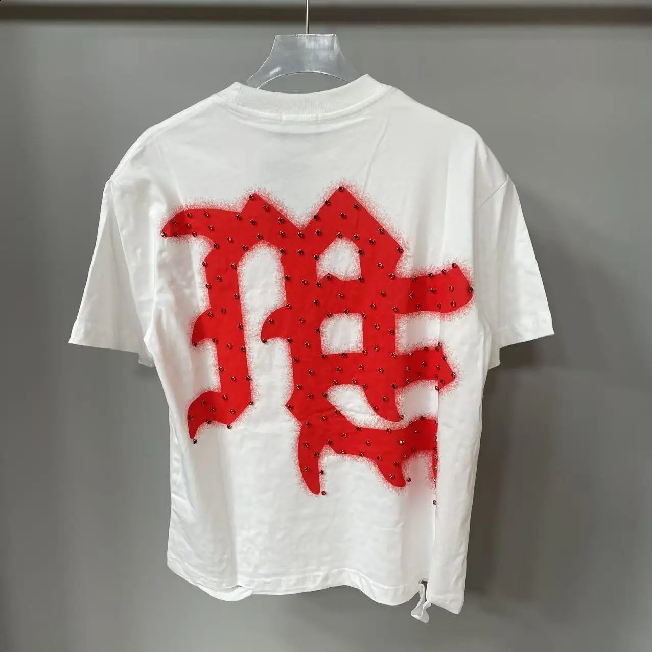 Mixed Emotion Ripped Hole Diamond Short Sleeve Tshirts for Men Round Neck Rhinestone Loose Casual Tees Oversized Summer Tshirt 250920