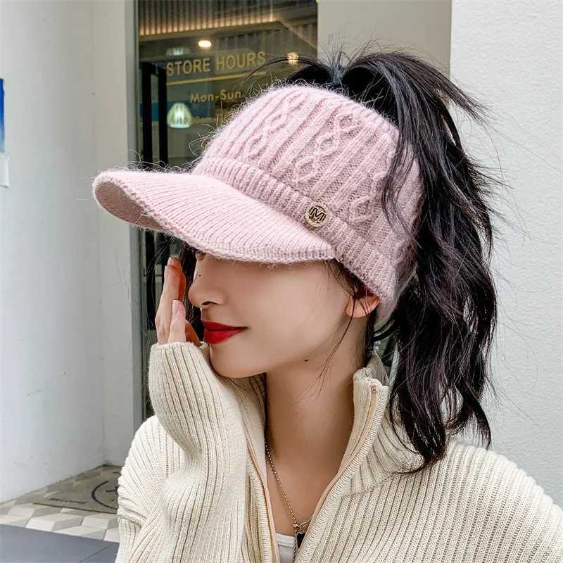 Wens autumn and winter empty top hat knitted rabbit fur and p thicke warm ear protection duck tongue baseball c Y250920