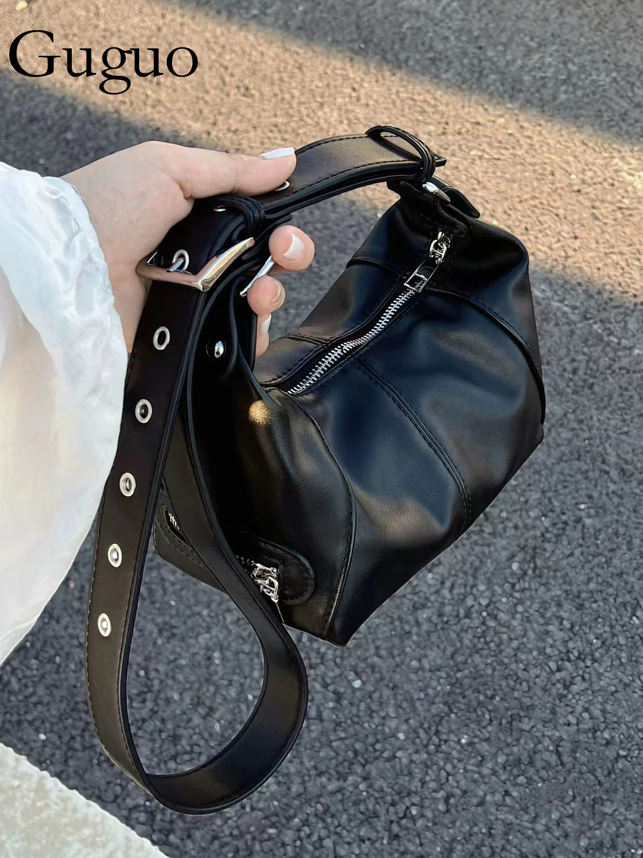 Guguo Designer Bag Niche Design Cool Girl Underarm Motorcycle Bag Women Luxury Bag 2025 New Retro Shoulder Bag Handheld Dumpling Bag
