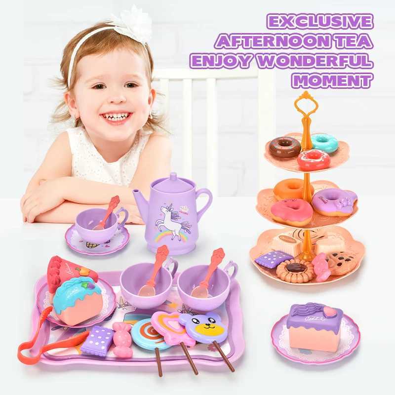 44pcsSet Tea Party Set Fake Plastic Teapot Set Role Play Toys Princess Afternoon Tea Time Play Kitchen Toys with Dessert Bi C250922