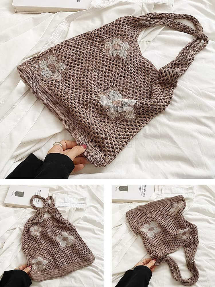 Crochet Tote Fairy Hobo for Women Y2k Purse Knitted Shoulder Bag for Girls Mesh Beach Bags Z250922