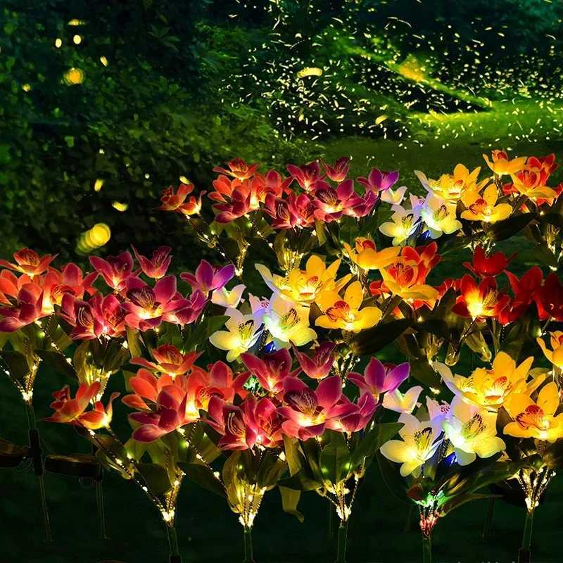LED solar powered garden 7 head orchid lights patio lawn outdoor waterproof ground lights artificial flower decoration lights C250922