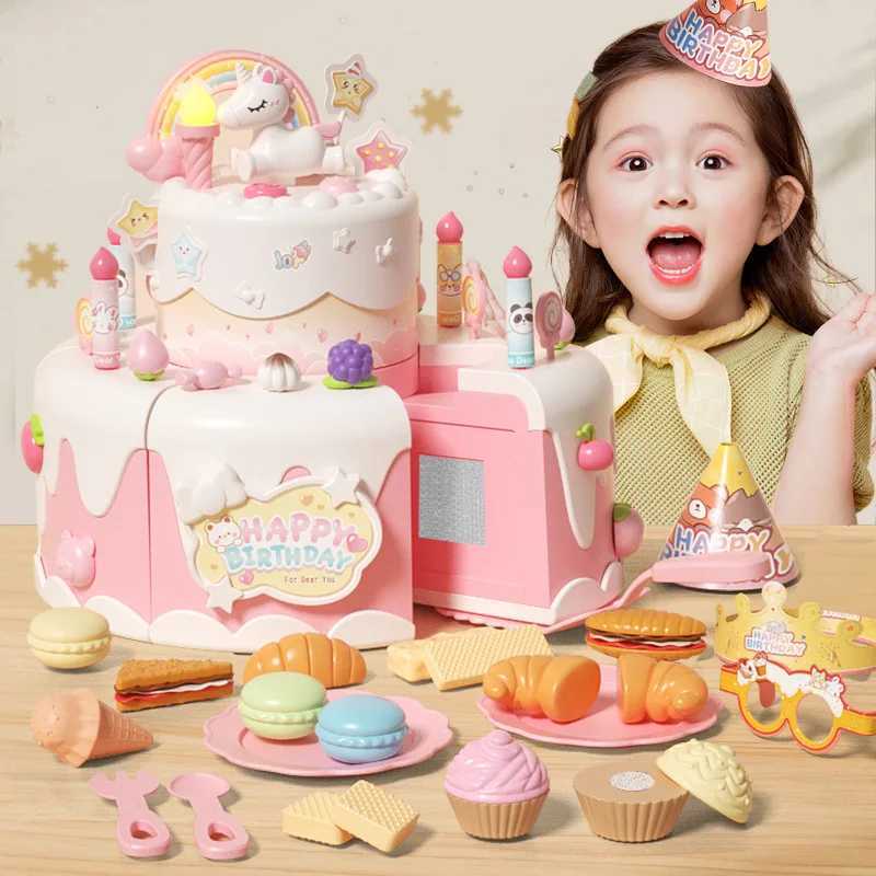 Children House Play Kitchen Toys Simulation Birthday Cake Cutting Food Game Kids Role Pretend Play Interactive Educational Toy C250922