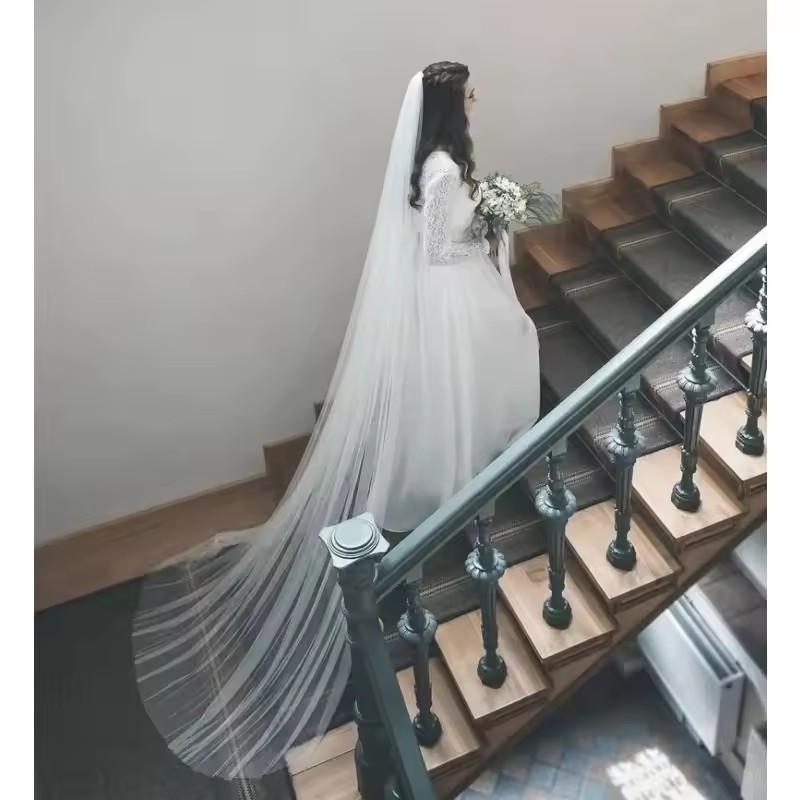 3 Meters One-Layer Soft Tulle Long Bridal Veils With Comb Romantic White Ivory Black Marriage Hair Accessories Bride Wedding Veil Lg0306 Youmaidress