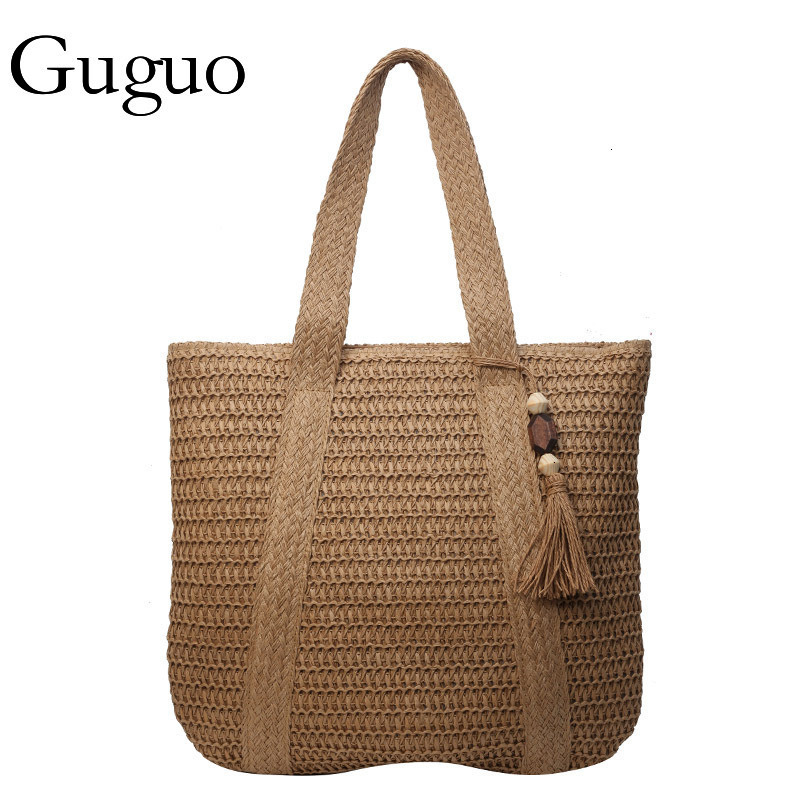 Guguo Designer Bag Versatile Single-shoulder Luxury Bag Straw Bag For Women, High-end Zipper Woven Bag, Large Capacity Tote Bag, Beach Bag For Women