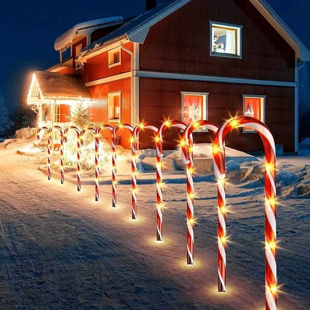 Solar Cane Light LED Christmas Cane Lamp with Ground Spike Waterproof Candy Cane Fairy Lights Xmas Decoration Garden Lighting C250922