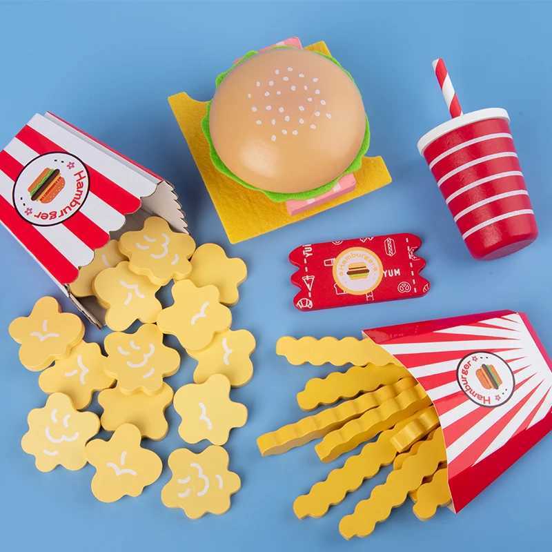 Baby toy Kitchen toys Burger Set Real life Cosplay Monterssori Educational Wooden toys for Children Party Game Christmas gift C250922