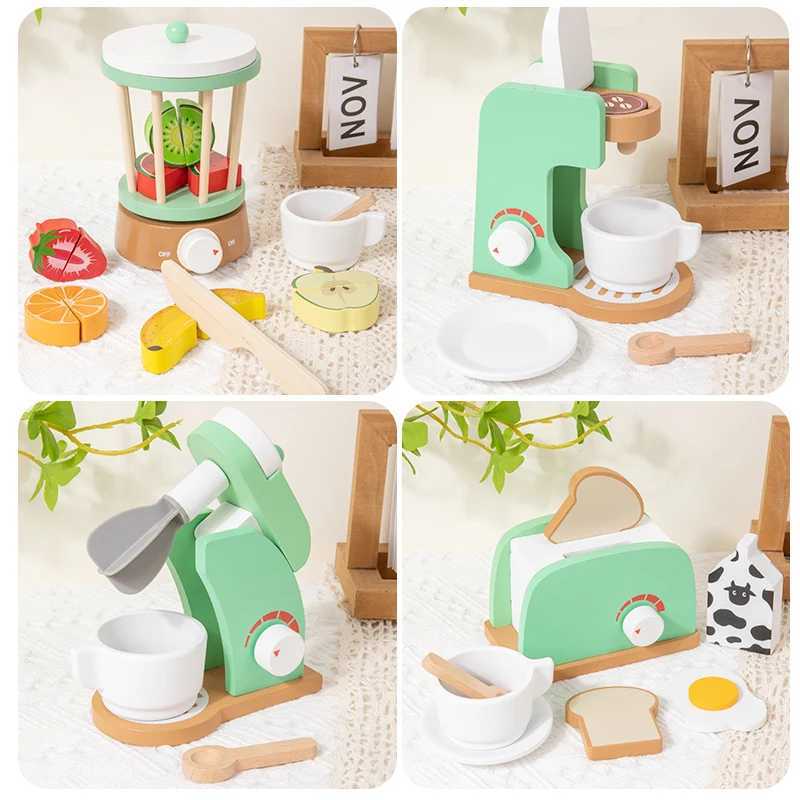 Childrens playhouse wooden toys simulation juicer coffee machine blender bread machine creative building blocks C250922