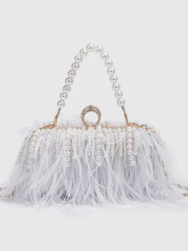 Designer Luxury Luxy Moon Designer Ostrich Fur Feather Wallet Women Clutch Dia Knuckle Rings Dinner Evening Bag Chain Purse