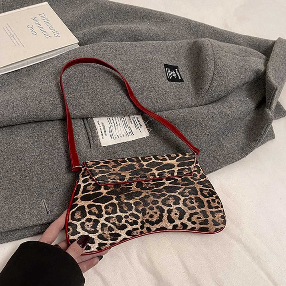 Womens Leopard Print Shoulder Bag Underarm Hobo Handbag with Bow TopHandle BagsY260116