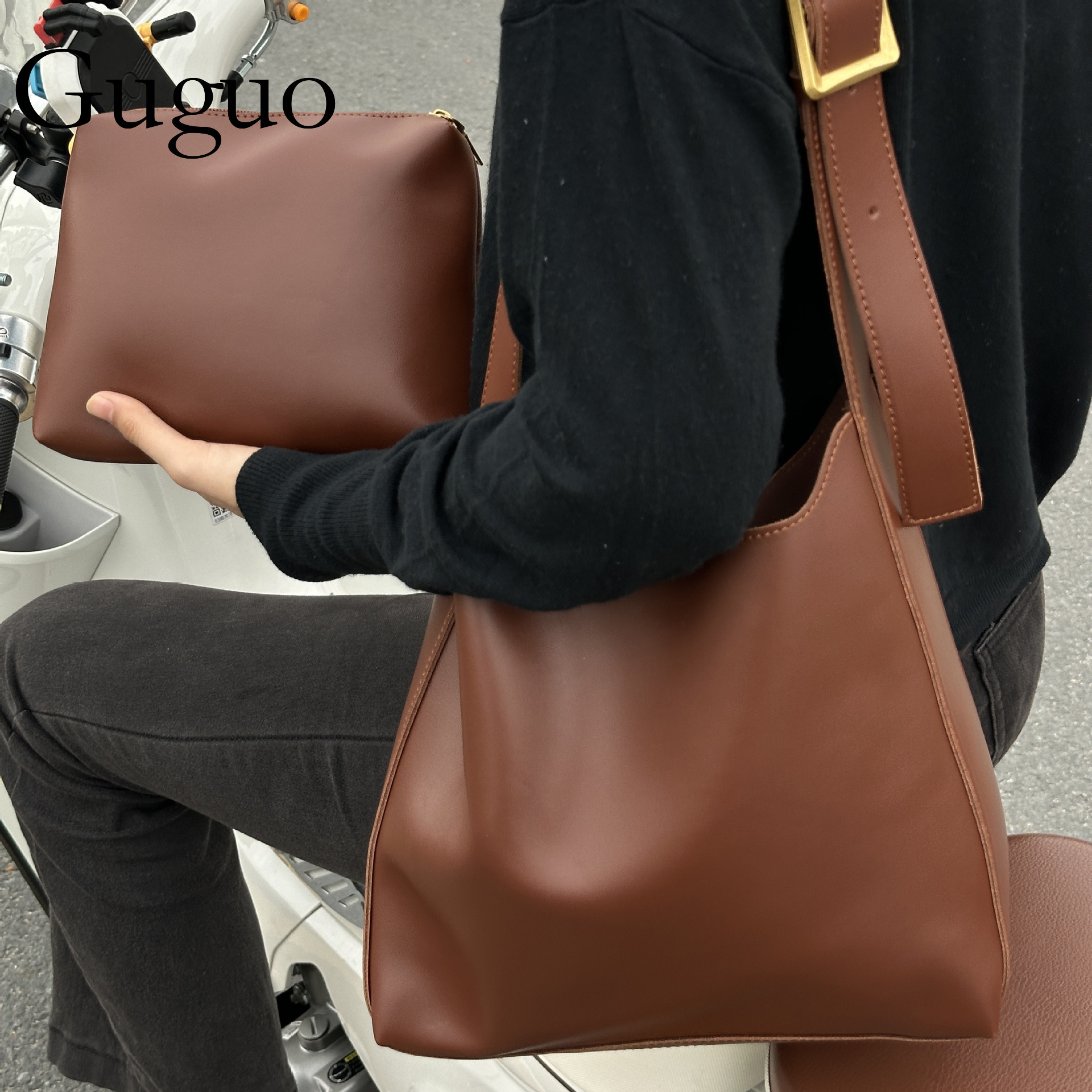 Guguo Designer Bag Handbag New Fashion Versatile Bucket Large Capacity Simple Casual Two-piece Set Soft Luxury Bag Slouchy Shoulder Crossbody Bag