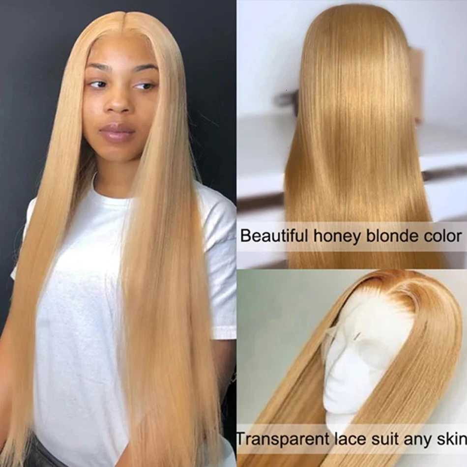 13x6 Honey Blonde HD Transparent Lace Front Wigs Human Hair 27 Colored Brazilian Bone Straight Lace Frontal Human Hair Wigs C250922