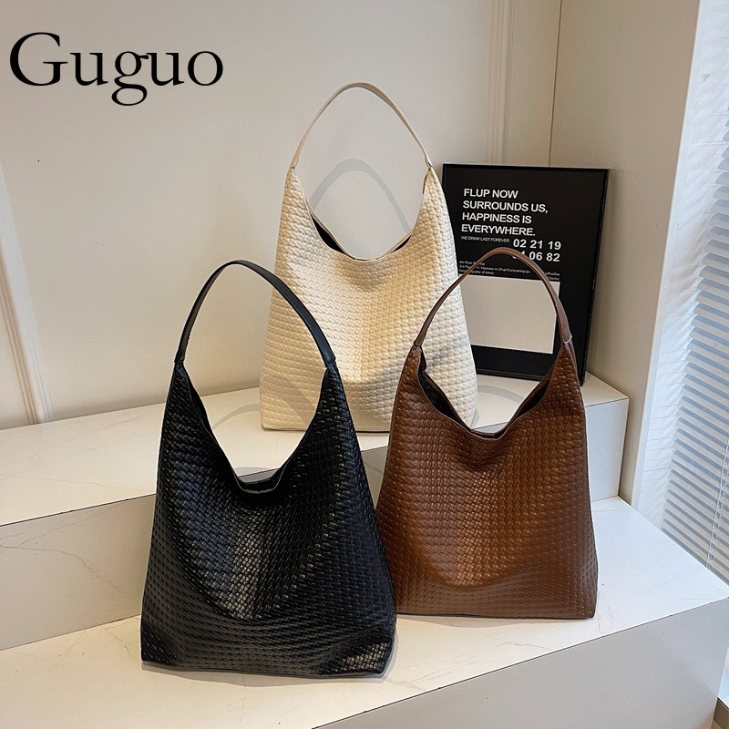 Guguo Designer Bag Vintage Large Capacity Bag Luxury Bag For Women 2025 Trendy Fashion New Simple Shoulder Bag Woven Pattern Casual Commuter Tote Bag