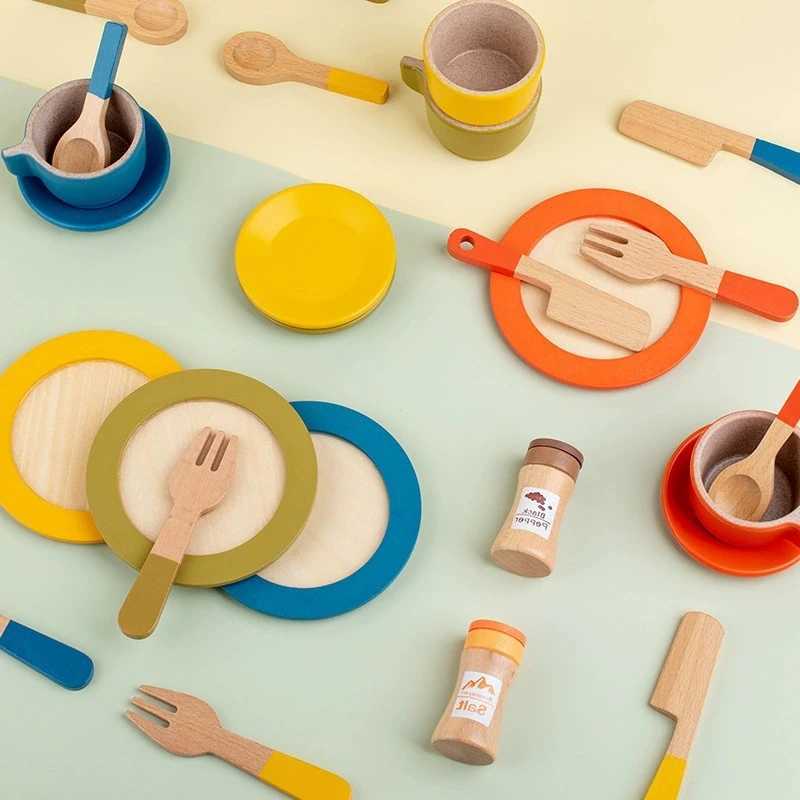 Funny Childrens Wooden Kitchenware Suit Creative Tableware Play House Cooking Pot Cooking Simulation Kitchen Toys Gift C250922