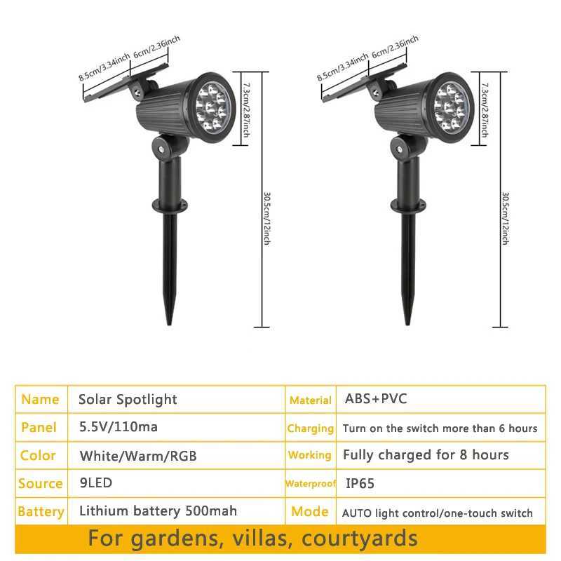 9 Led Solar Powered Lamp Adjustable Spotlight In Ground IP65 Waterproof Brightnes Landscape Wall Light Outdoor RGB Lighting C250922