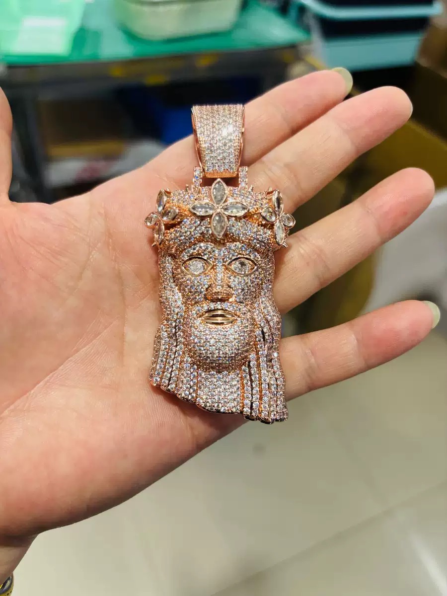 Unique Color Blocking Design Plating Over Sier 3" Large Size Fully Iced Out Moissanite Dia Jesus Piece Hip Hop Pendant