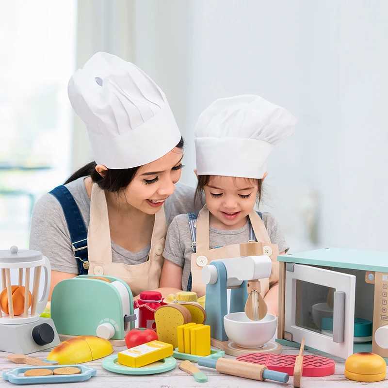 Wooden Kitchen Toy Set Coffee Machine Juicer Blender Toaster Oven Childrens Cooking DIY Simulation Scene Gifts For Kids C250922