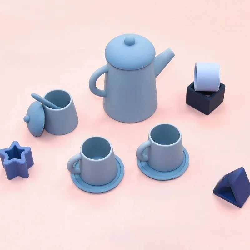 Childrens Tea Set Toys Silicone Food Grade Baby Playhouse Simulation Teapot Tea Cup Set Toys for Girls To Play Kitchen Toys C250922