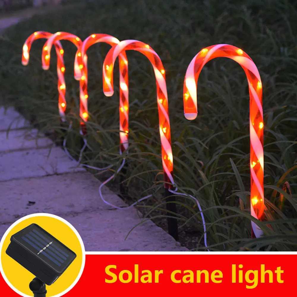 Solar Cane Light LED Christmas Cane Lamp with Ground Spike Waterproof Candy Cane Fairy Lights Xmas Decoration Garden Lighting C250922